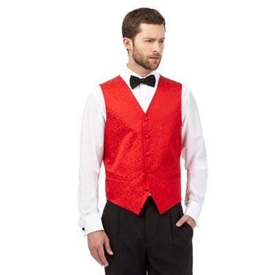 Black Tie Big and tall red jacquard waistcoat